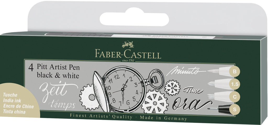 Faber-Castell Pitt Artist Pen India ink pen, wallet of 4 black&white - Faber-Castell -  L.S.F. Group of Companies 