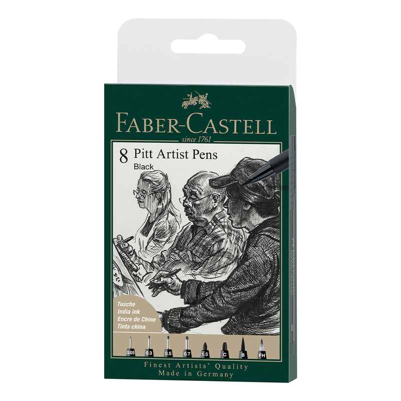 Faber-Castell Pitt Artist Pen Black wallet of 8 pens